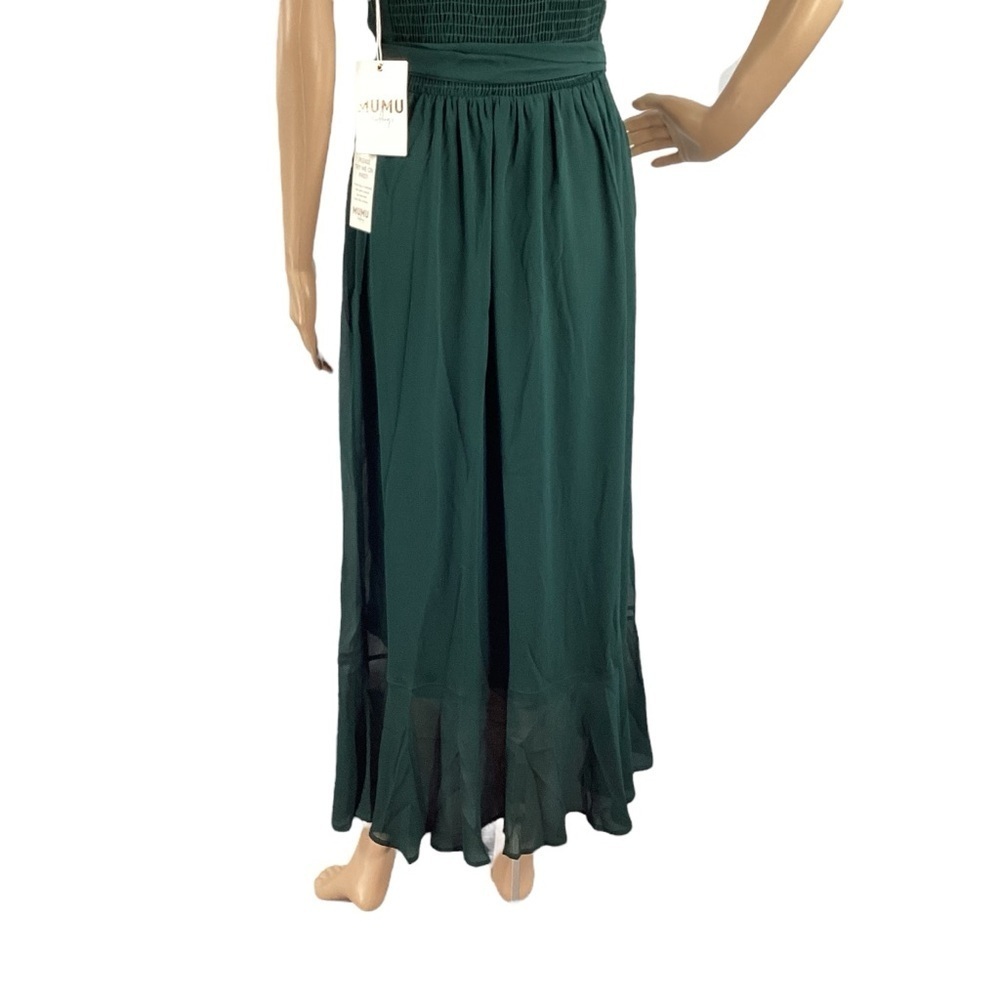 Show Me Your Mumu Claire Midi Dress Green Tie Strap Ruffle Hem Size M - Picture 7 of 9